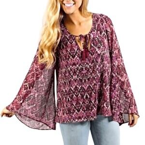 Show Me Your MuMu Purple Snake Print Top with Bell Sleeves Size M‎